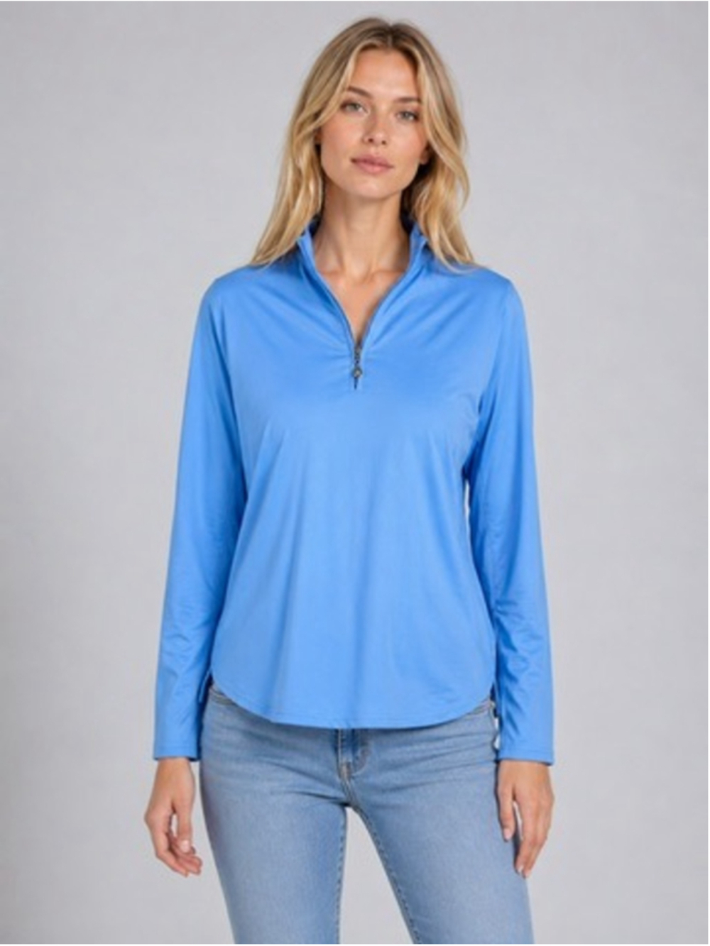 SanSoleil SunGlow Blue 1/4 Zip Golf Top Cool Wicking UV Sun Protection Size L